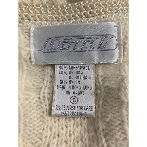 VTG Sideffects Sweater Cream Soft Angora Pearl Cable Knit Wrap Puff Shoulder S - Picture 6 of 9